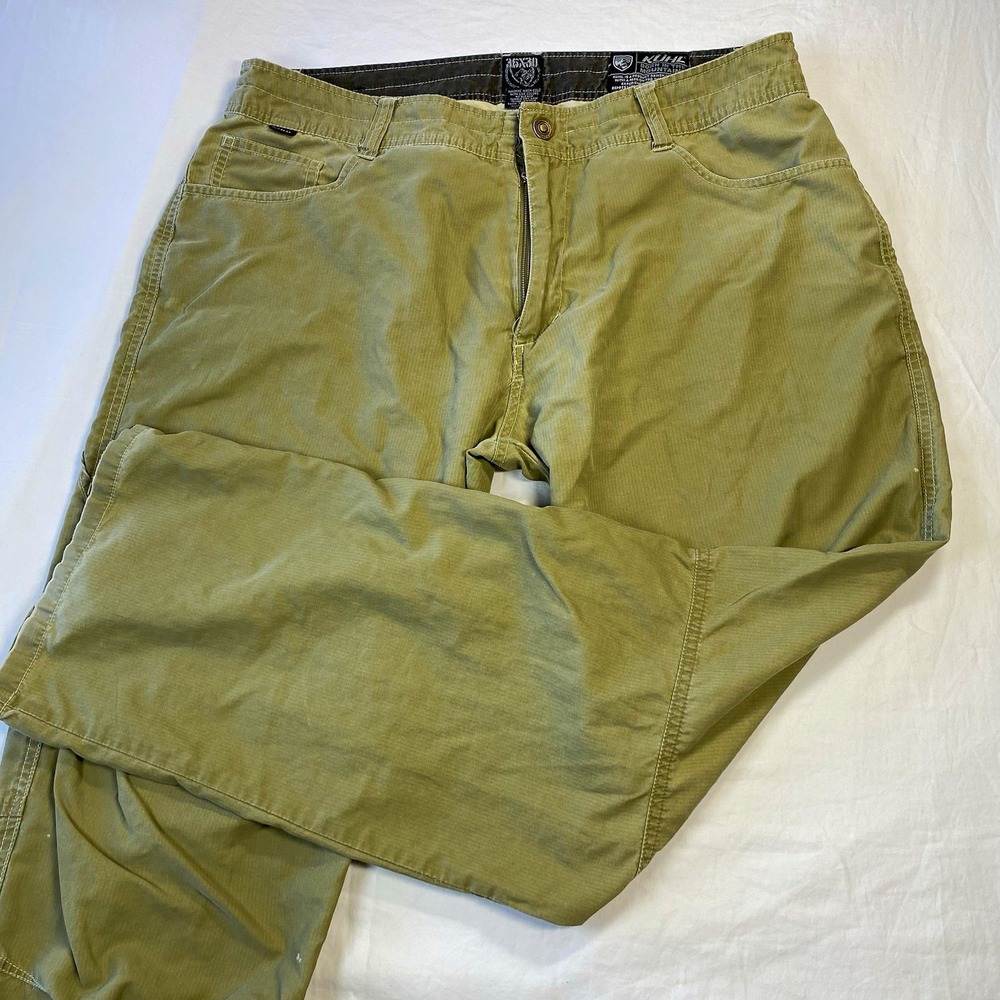 KÜHL Men's Green Twill Pants 36W Cotton/Nylon Straight Regular Fit 5-Pocket